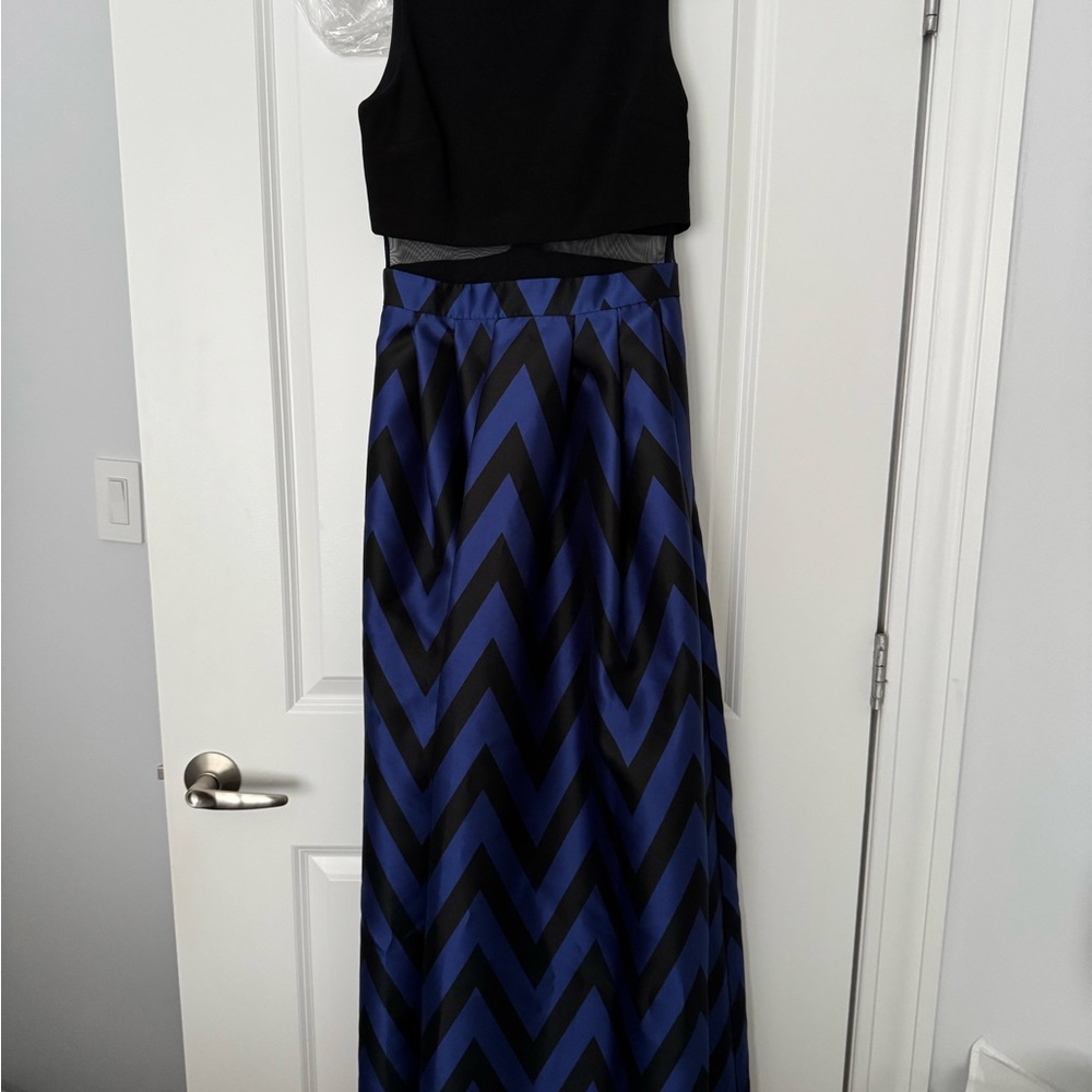 Elegant Black and Blue Chevron Skirt Dress